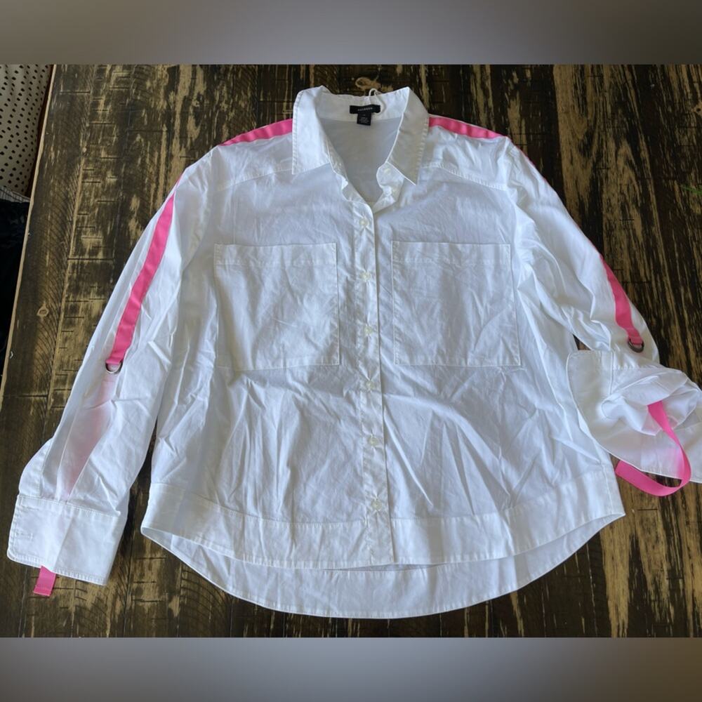 HALOGEN - White & Pink Button Up Shirt - MEDIUM